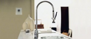 Two-hole kitchen sink faucet with overhead 27-1/2″ spout with pullout handspray and lever handle - Manufacturer: Kohler
