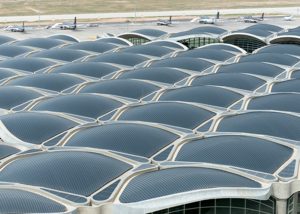 Tessellated roof canopy comprising a series of shallow concrete domes at Norman Foster’s Queen Alia airport
