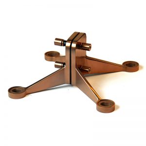 Stainless steel spider brackets purpose-designed for the glazed roof in coloured PVD coating in Antique Copper SS019.