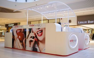 Teeth whitening kiosk for Smile Lounge at Lakeside Shopping Centre, West Thurrock, Essex - With roof canopy by John Desmond Ltd - Designer: Ben Rousseau