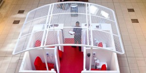 30% mesh canopy on a rolled steel frame for Smile Lounge, Lakeside Shopping Centre