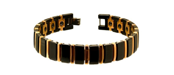 Black Ceramic and Rose Gold-Plated Stainless Steel with Magnetic Ion Bracelet