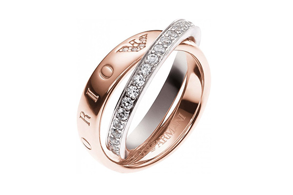 Ladies Sterling Silver & Rose Gold PVD Crossover Crystal Ring