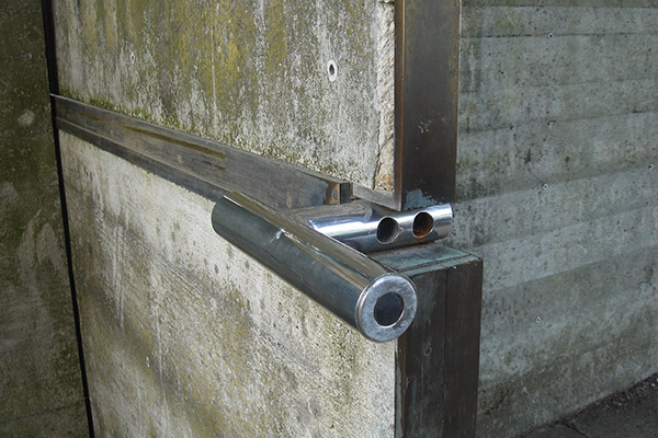 Stainless steel handle, Tomba Brion Cemetery, San Vito d'Altivole near Treviso, Italy