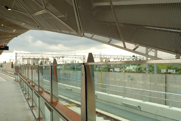 Overhead canopy roof of the DLR Stratford DLR rail station, London