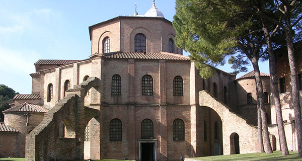 The Basilica di San Vitale, Ravenna, Italy famous for its stair towers