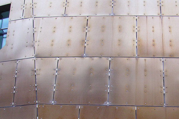 Copper oxide-treated steel covering the dome of the Wales Millennium Centre designed by architect Jonathan Adams