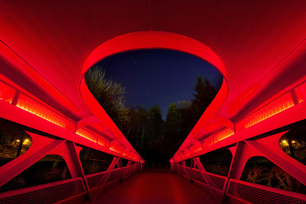 Red-painted interior of footbridge, Esch-sur-Alzette. Photo by Steve Troes Fotodesign, Fabrizio Maltese Photography