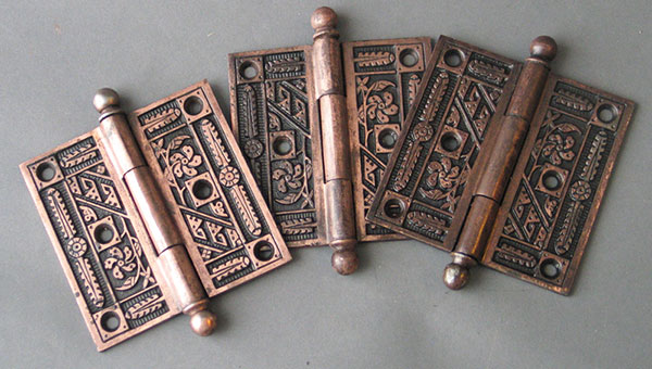 Antique decorative exposed door hinges with copper plating from Historic Houseparts