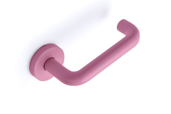 3V 522 Antimicrobial Powder coated lever door handle in JDL Dexo Rose by John Desmond Ltd