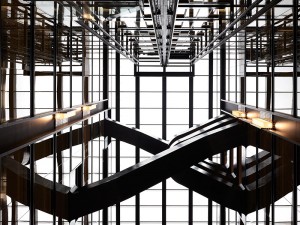 The stairs looking more like an aerial sculpture than a staircase Google offices, 6 Pancras Square, London, UK Photography by Tim Soar