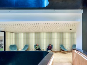 The staircase finishes seamlessly joining with the floorplates of the building. Google offices, 6 Pancras Square, London, UK Photography by Tim Soar