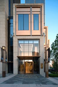 PVD stainless steel in Rose Gold Vibration is used for door reveals and window surrounds at the Shanghai Bund Financial Centre. Architects: Foster & Partners; Heatherwick Studio PVD: John Desmond Ltd, Photography by Tim Franco.