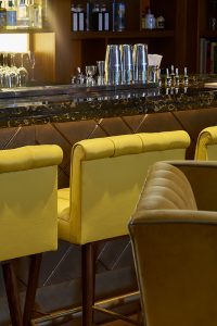 The Library Bar. The Devonshire Club Hotel Interior Design: March & White PVD coloured stainless steel: John Desmond Ltd