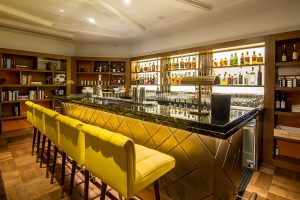 The Library Bar. The Devonshire Club Hotel Interior Design: March & White PVD coloured stainless steel: John Desmond Ltd