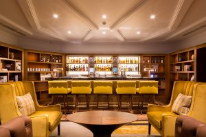 The Library Bar. The Devonshire Club Hotel Interior Design: March & White PVD coloured stainless steel: John Desmond Ltd