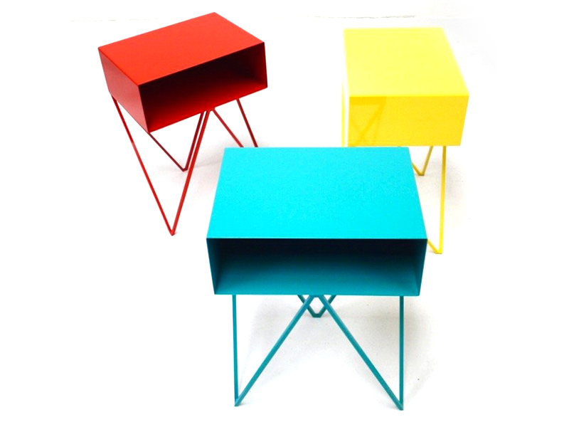 &New’s Robot side table shown in red, turquoise and yellow