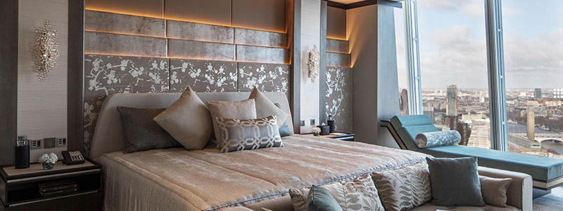 Bedroom suite at the Shangri-La hotel, the Shard, London. Designed by FM Architettura d’Interni