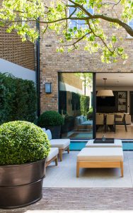 Rear courtyard garden, Bedford Gardens, London. - Architects: Nash Baker - Interior Designers: DeSalles Flint - Architectural metalwork & specialist metal finishes: John Desmond Ltd