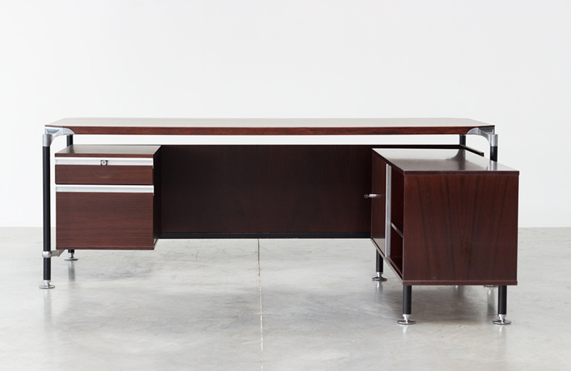Direction desk designed by Ico Parisi for MIM (Mobili Italiani Moderni) Roma in 1962. - Steel and aluminium frame with rosewood top and three drawers. - Photo by DesignAddict who are selling this piece for €3800