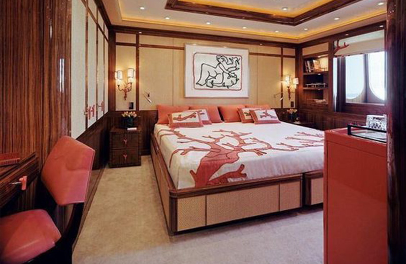 Alberto Pinto’s favoured coral motif recurs in the bedroom design of the Oceanco Natita motor-yacht