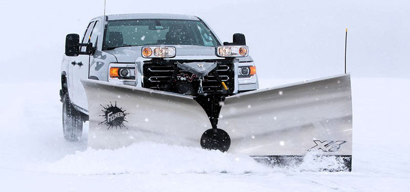 Stainless steel snow plough by Fisher used in sub-zero temperatures