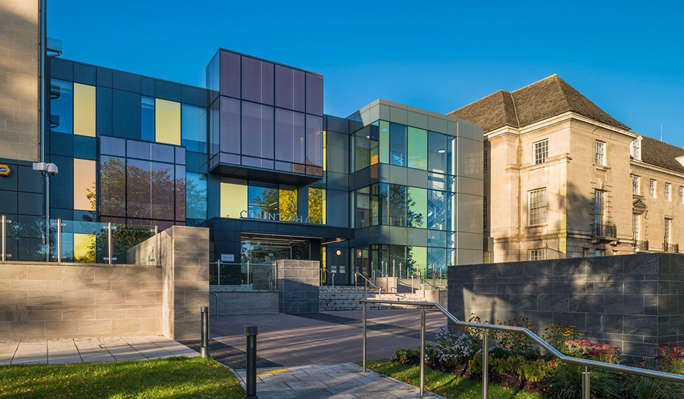 A 1930’s building with a 1970’s extension, County Hall, Trowbridge was sustainably refurbished by achitects Stride Treglown in 2012.