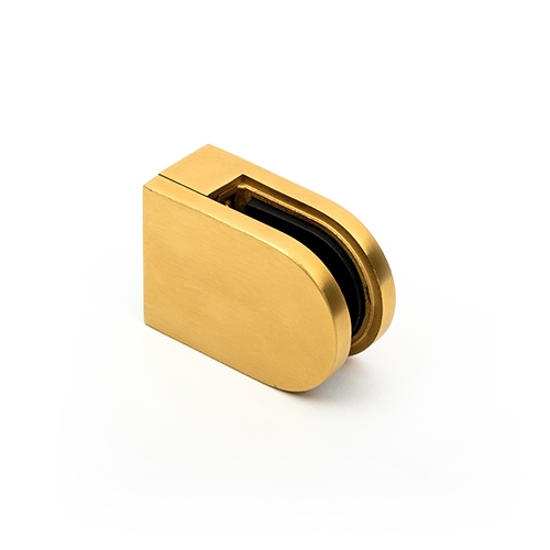 DSS BC D- shaped Glass Clamp in PVD coloured stainless steel Brass Brush. For 10mm or 12mm glass.