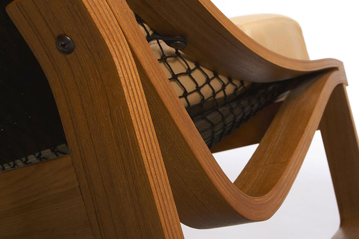 Close-up showing detail of the arm and design of the Tessa T4 Hammock chair by Fred Lowen