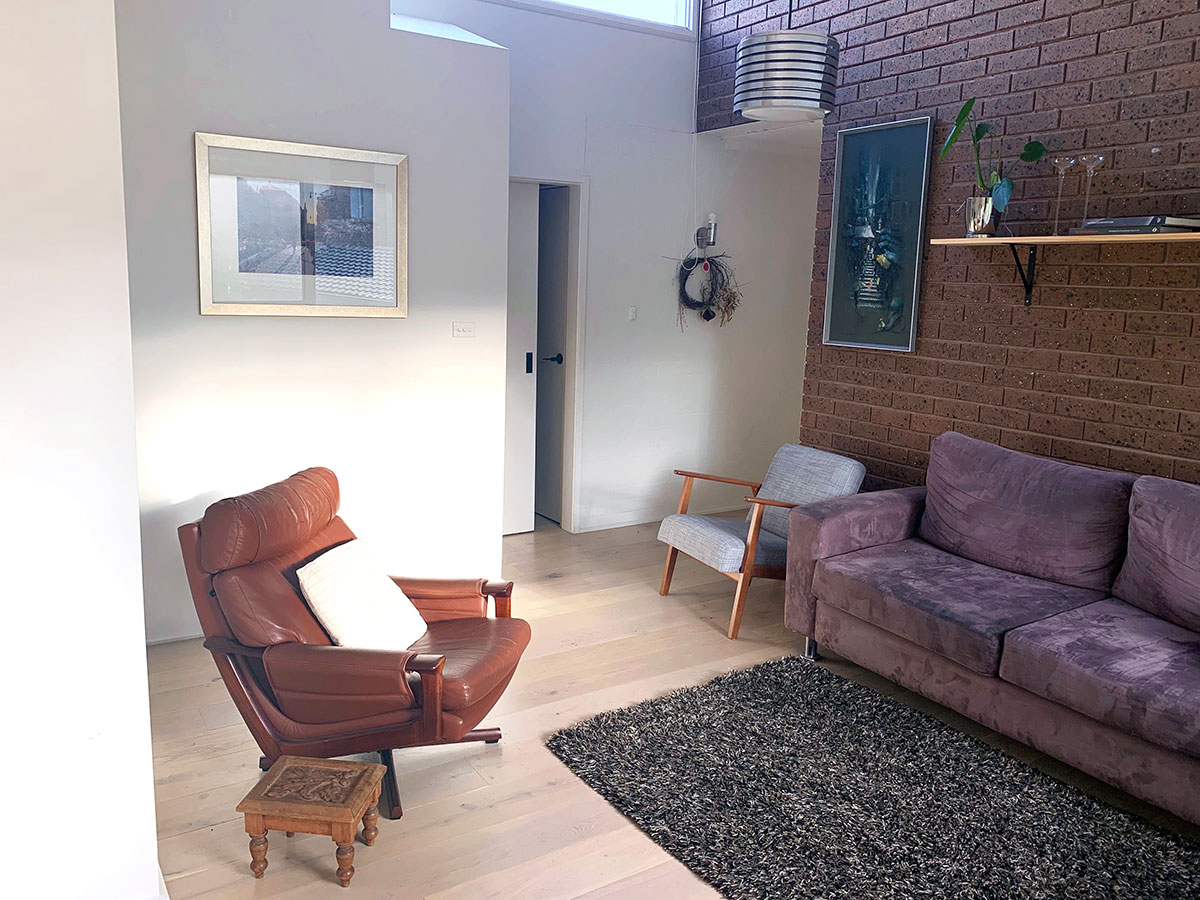 My living room with a Fred Lowen Tessa armchair in pride of place