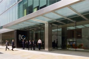 Frameless Glazed Satin Stainless Steel Canopy. 1 Broadgate Quarter, Snowden St, London, EC2A 2AW - Architects: John Robertson Architects - Stainless Steel Canopy: John Desmond Ltd.