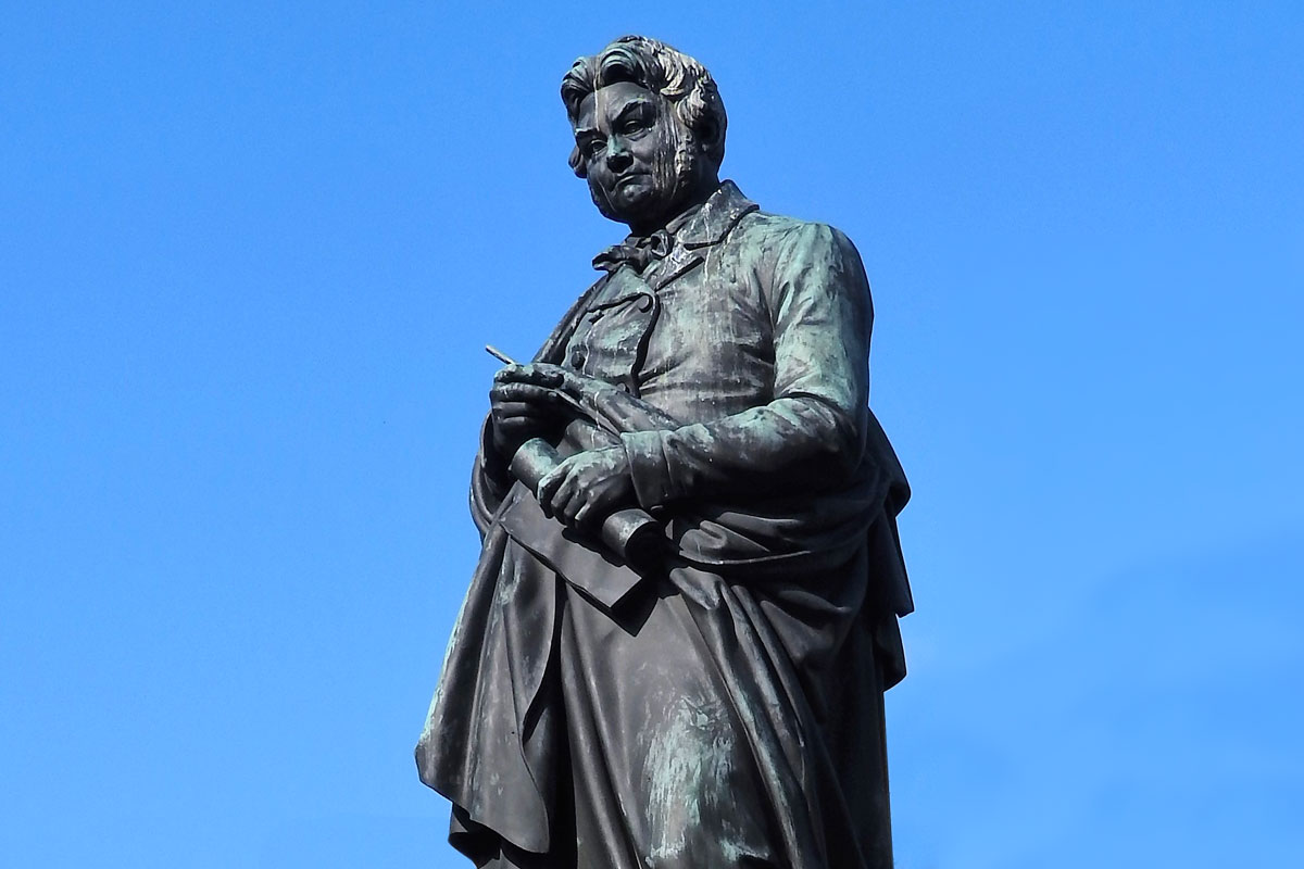 A statue of Jöns Jacob Berzelius, one of the founders of modern chemistry, in Berzelii Park, Stockholm. Berzelius Day is celebrated on 20th August each year in Sweden. - Photograph by Jim Henderson