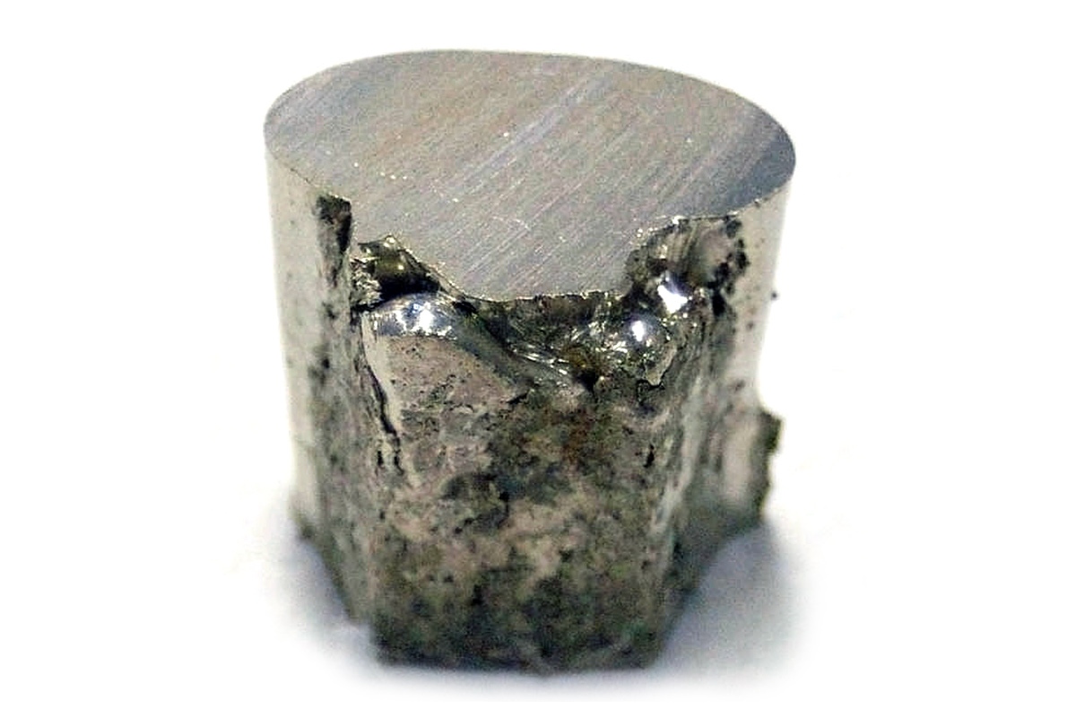 A piece of the chemical element nickel (Ni). Nickel is resistant to corrosion and is used pre-eminently as an alloying metal in nickel steels and nickel cast irons.