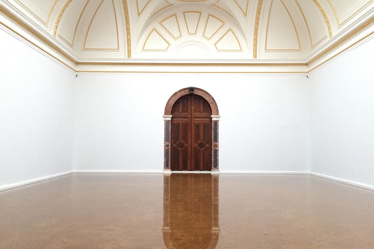 Host - a room filled with sea water and sand creates a perfect mirror that evoques the sea shore as nature domesticated. Installation by Antony Gormley at the Royal Academy. Photograph: Antonio Moll