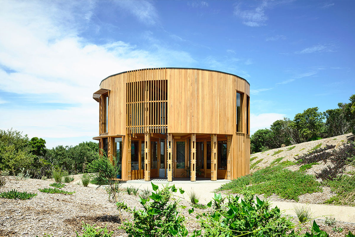 A tribute to timber: St Andrew’s Beach House is an award-winning two-storey circular holiday home in southern Australia designed by Australian architects Austin Maynard. Photograph by Derek Swalwell.
