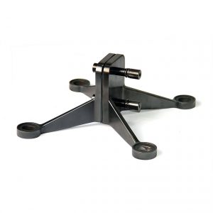 Stainless steel spider brackets purpose-designed for the glazed roof in coloured PVD coating in Black is Black.