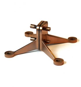 Stainless steel spider brackets purpose-designed for the glazed roof in coloured PVD coating in Antique Copper SS019.