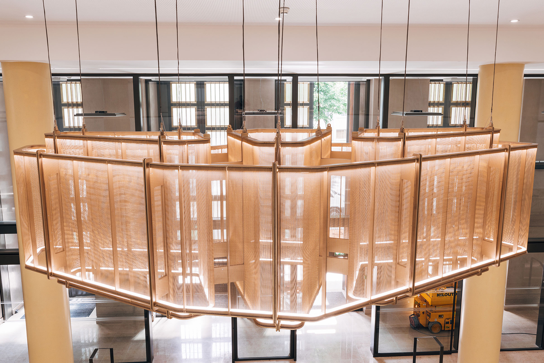 Suspended ceilings, lighting and sculptures