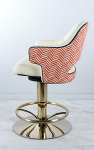Casino chair by Gary Platt with footrest and base in Almond Gold Mirror PVD coloured stainless steel