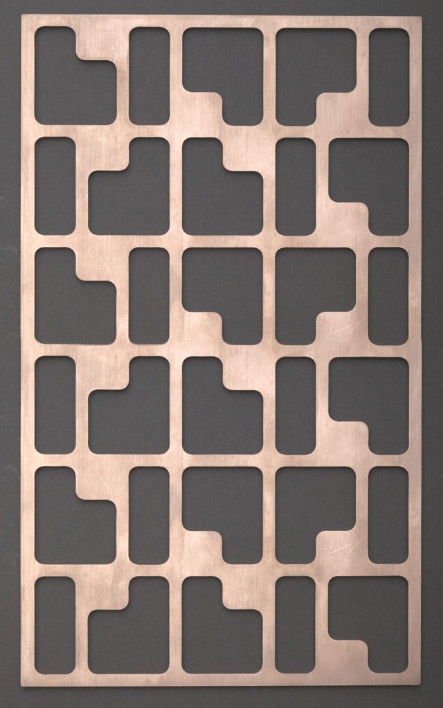 Tetra laser cut screen in Copper Brush PVD coloured stainless steel