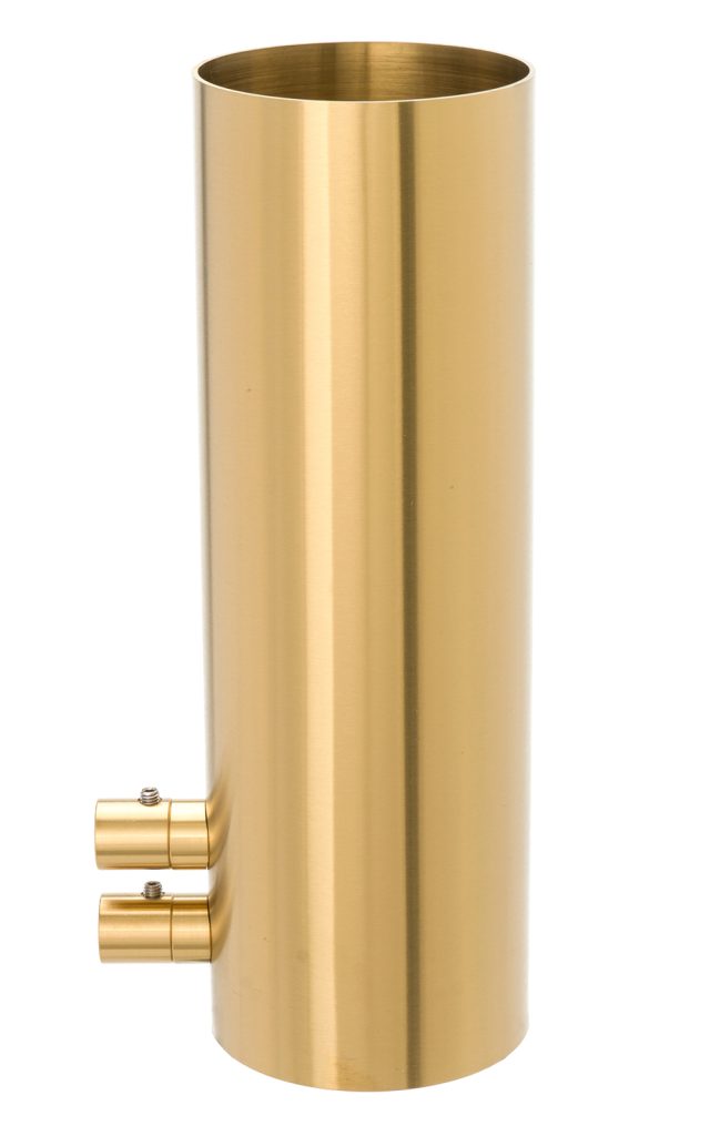 The Splash Lab toilet brush holder in Brass Brush PVD coloured stainless steel.