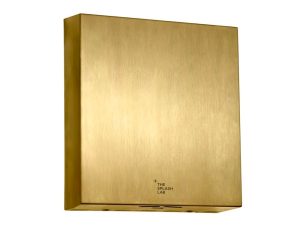 The Splash Lab Slim Wall-Mounted Hand Dryer in PVD coloured stainless steel Brass Brush