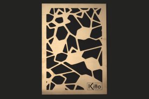 Laser-cut branded bespoke planters in PVD coloured stainless steel in Chocolate Hairline. By John Desmond Ltd with Metaltech UK Street Furniture as part of a matching suite of outdoor seating, smoking and vaping area for Kitto Construction.